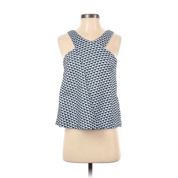 Anthropologie Blue and White Geometric Blouse - Picture 2 of 10